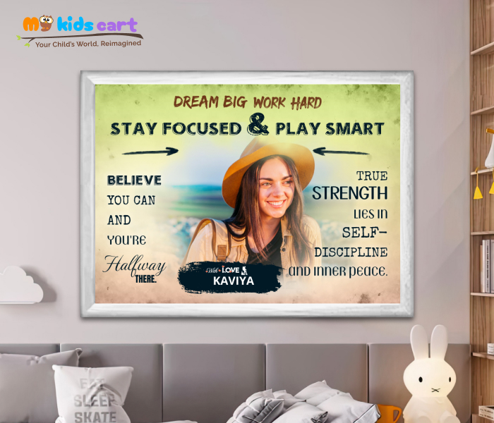 Customized Adventure Girl Colourful Background Personalized Motivational Quotes Wall Art White (Framed)