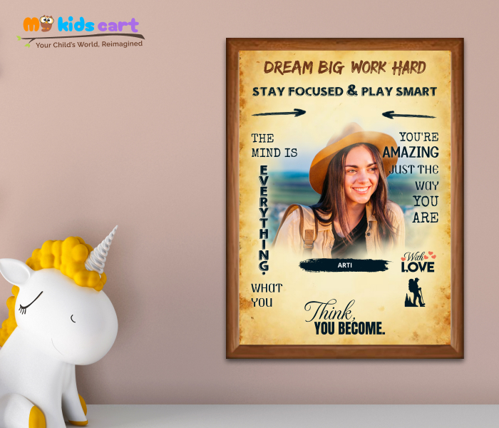 Customized Adventure Girl Cream Background Motivational Quotes Wall Art Wooden (Framed)