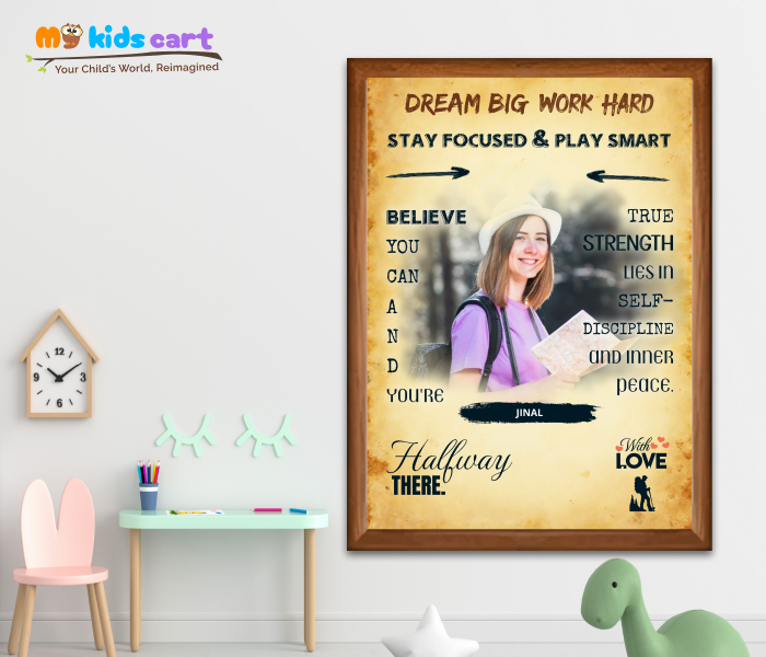 Customized Adventure Girl Cream Background Motivational Wall Art Wooden (Framed)