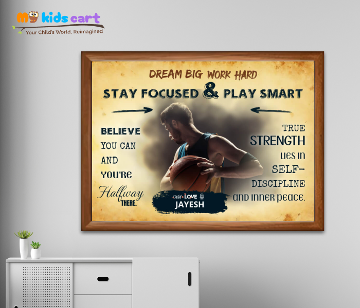 Customized Basketball Boy Quote Poster Personalized Motivational Wall Art Wooden (Framed)