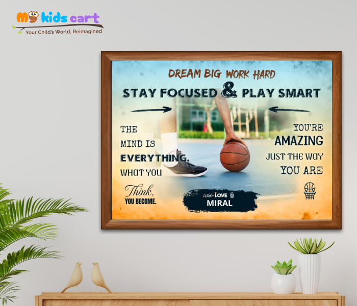 Customized Basketball Player Colorful Background Poster Personalized Motivational Wall Art Wooden (Framed)