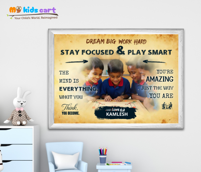 Customized Carrom Boys Cream Background Poster Personalized Motivational Wall Art White (Framed)