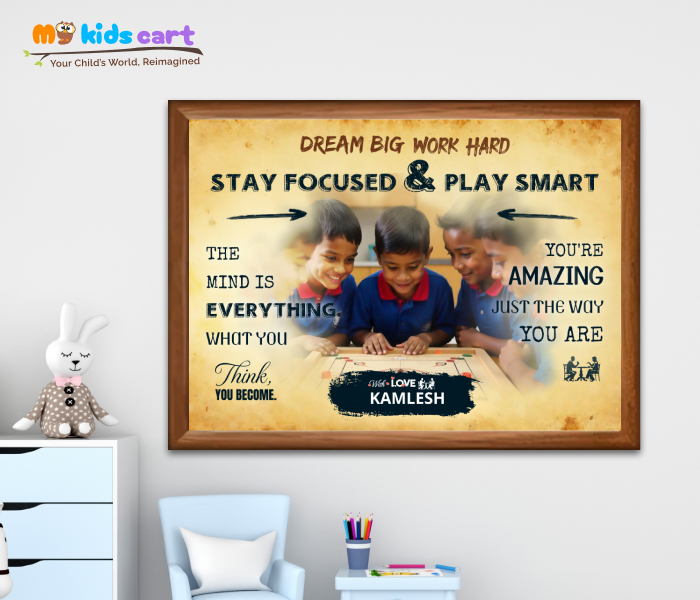 Customized Carrom Boys Cream Background Poster Personalized Motivational Wall Art Wooden (Framed)