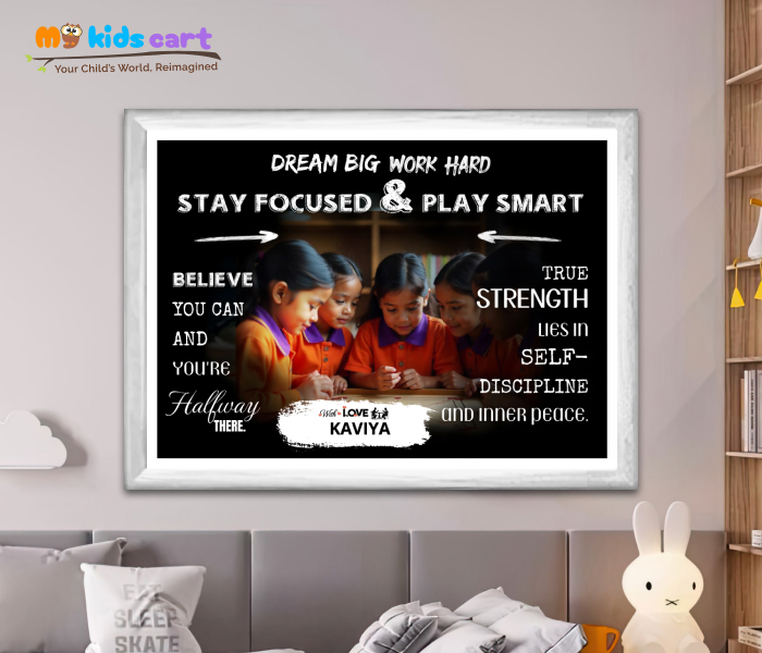 Customized Carrom Player Black Background Poster Personalized Motivational Wall Art White (Framed)