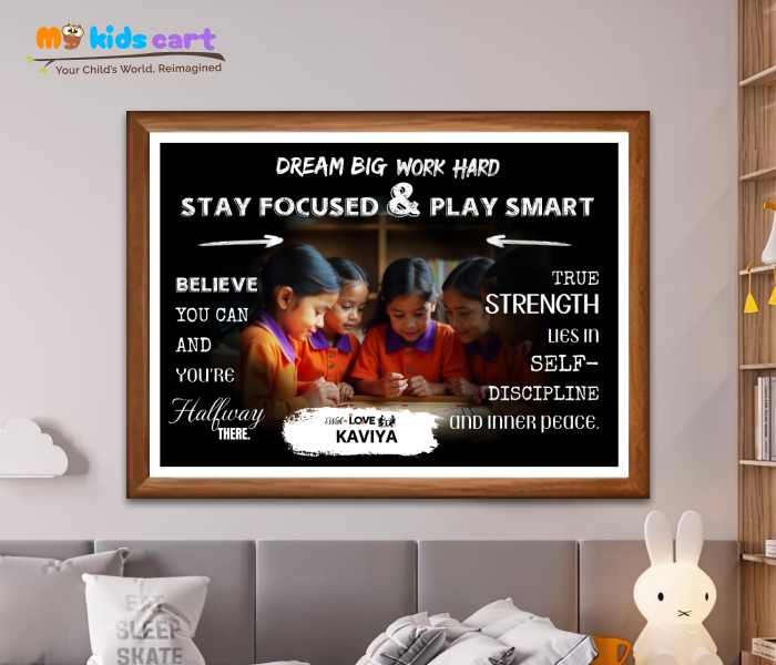 Customized Carrom Player Black Background Poster Personalized Motivational Wall Art Wooden (Framed)