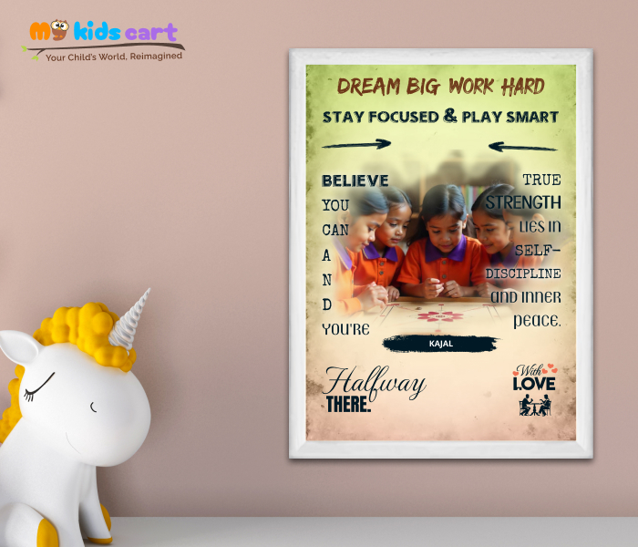 Customized Carrom Player Colourful Background Personalized Motivational Wall Art White (Framed)