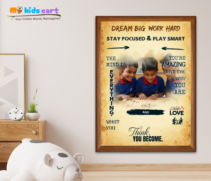 Customized Carrom Player Cream Background Personalized Motivational Wall Art Wooden (Framed)