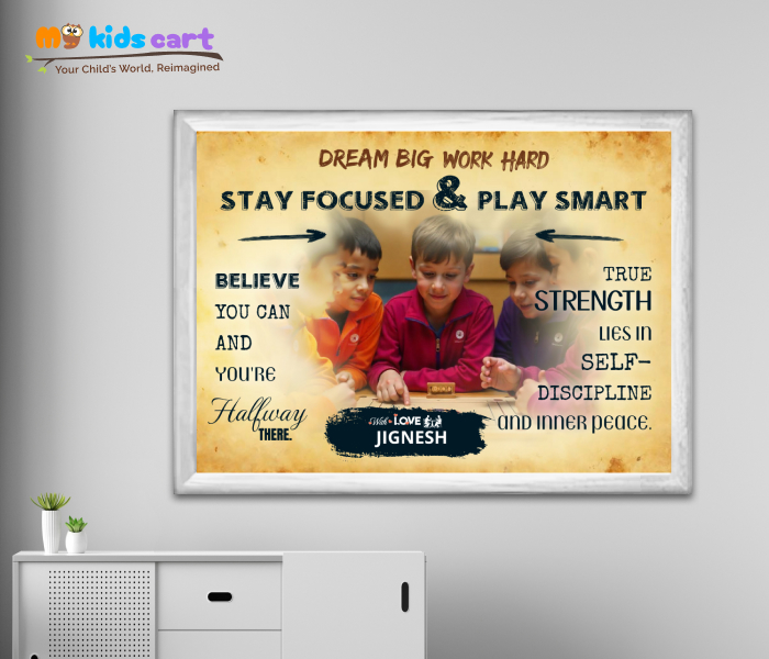 Customized Carrom Player Cream Background Poster Personalized Motivational Wall Art White (Framed)