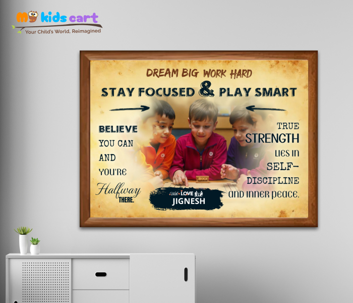 Customized Carrom Player Cream Background Poster Personalized Motivational Wall Art Wooden (Framed)