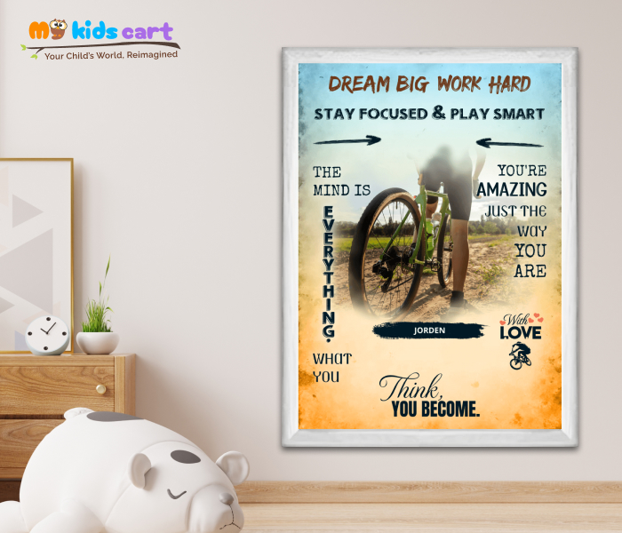 Customized Cycling Player Colorful Background Poster Personalized Motivational Wall Art White (Framed)