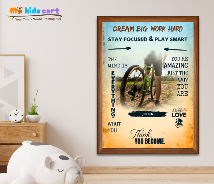 Customized Cycling Player Colorful Background Poster Personalized Motivational Wall Art Wooden (Framed)