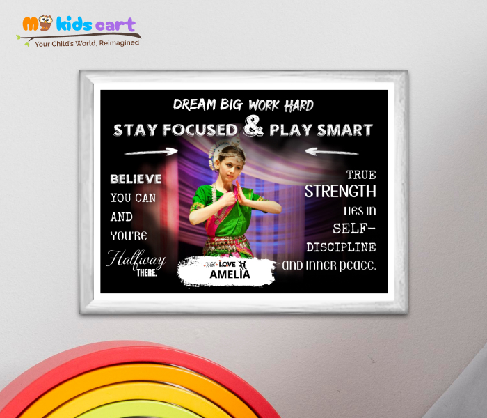 Customized Dancing Girl Black Background Personalized Motivational Quotes Wall Art White (Framed)