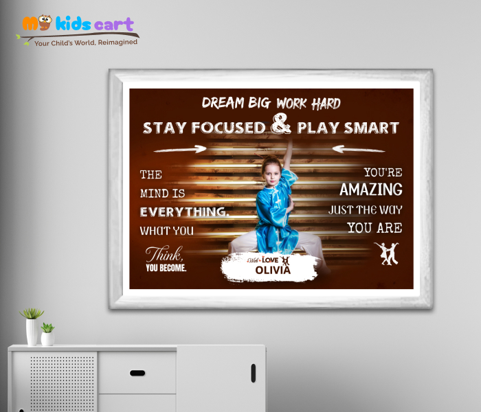 Customized Dancing Girl Brown Background Personalized Motivational Quotes Wall Art White (Framed)