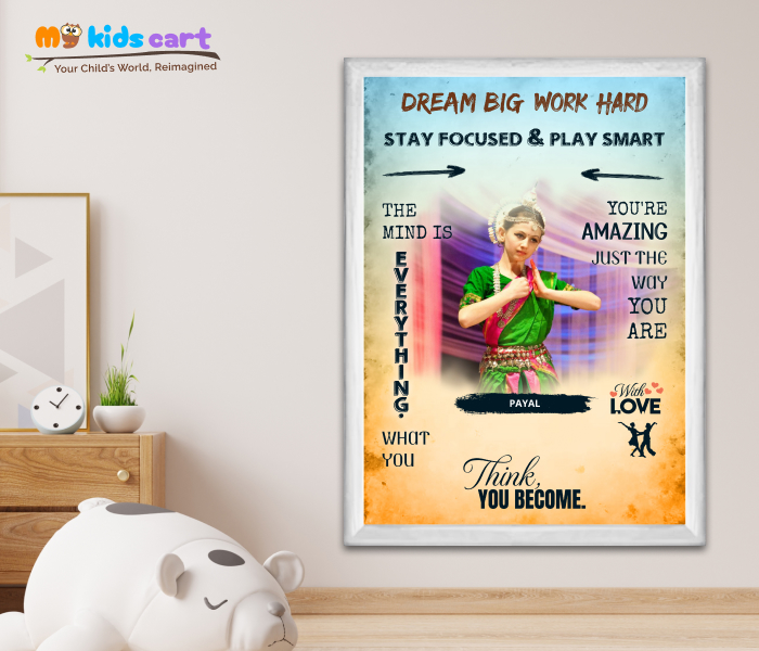 Customized Dancing Girl Colourful Background Motivational Wall Art White (Framed)