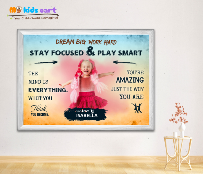 Customized Dancing Girl Colourful Background Personalized Motivational Quotes Wall Art White (Framed)