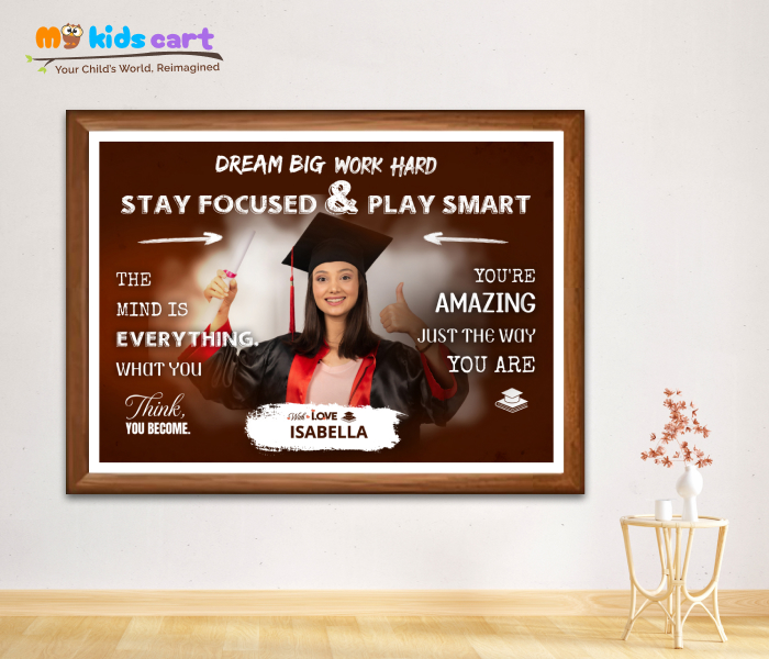 Customized Educational Brown Background Personalized Motivational Quotes Wall Art Wooden (Framed)