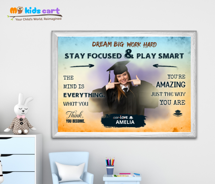 Customized Educational Colourful Background Personalized Motivational Quotes Wall Art White (Framed)