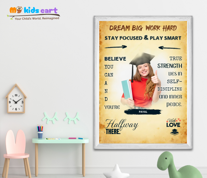 Customized Educational Girl Cream Background Motivational Quotes Wall Art White (Framed)
