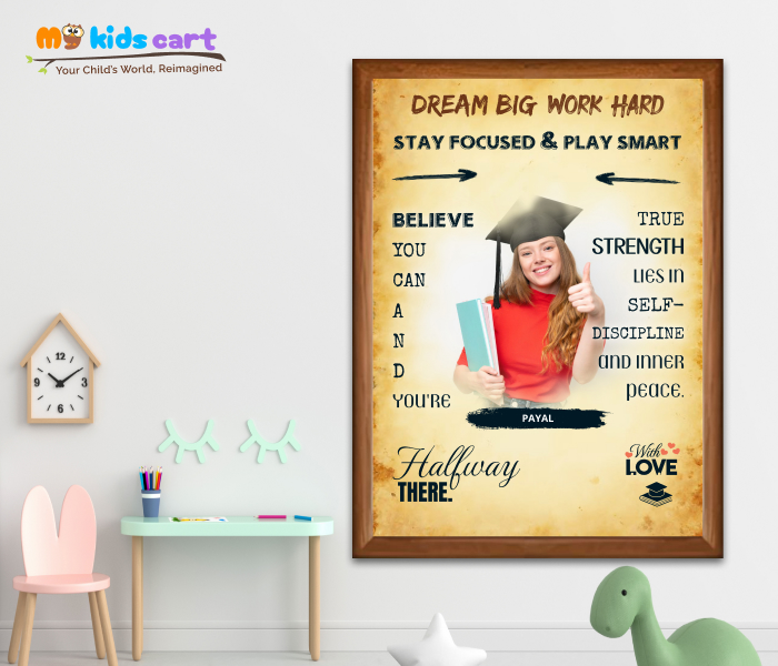 Customized Educational Girl Cream Background Motivational Quotes Wall Art Wooden (Framed)