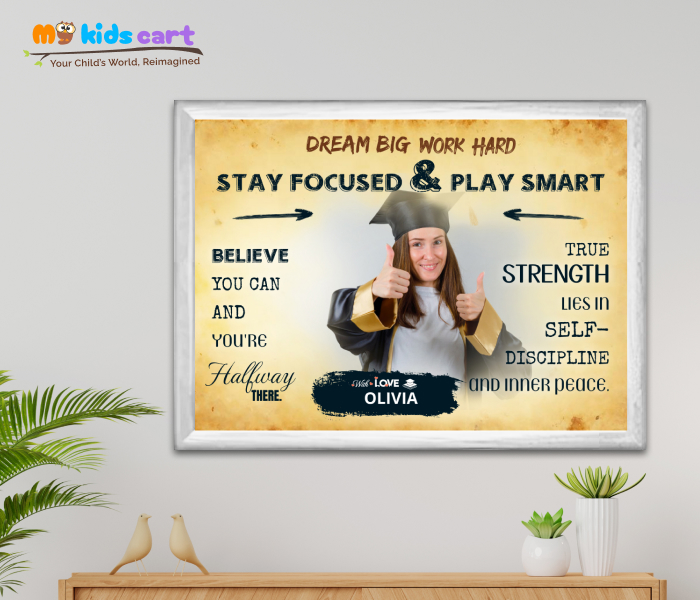 Customized Educational Girl Cream Background Personalized Motivational Quotes Wall Art White (Framed)