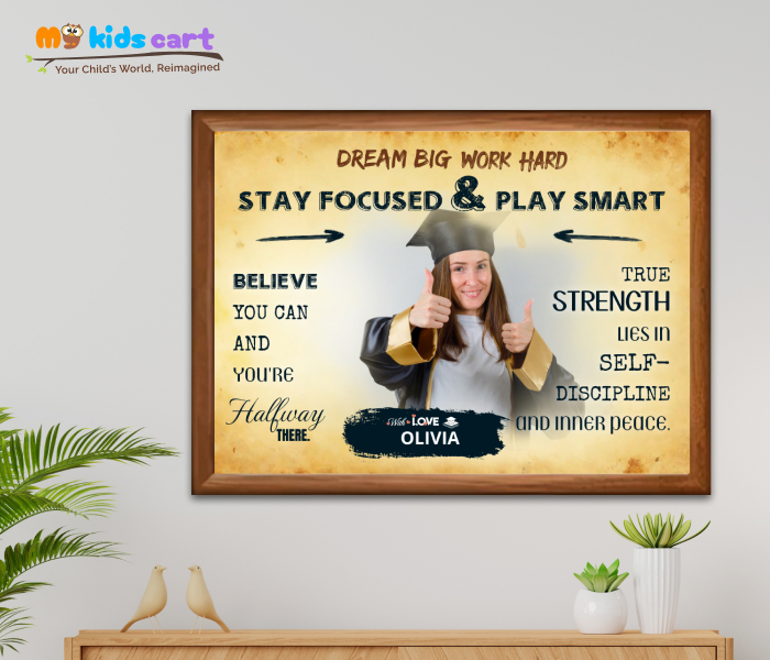 Customized Educational Girl Cream Background Personalized Motivational Quotes Wall Art Wooden (Framed)