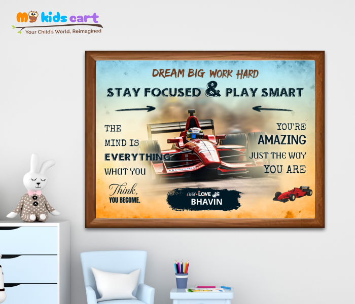 Customized F1 Formula Car Colorful Background Personalized Motivational Wall Art Wooden (Framed)