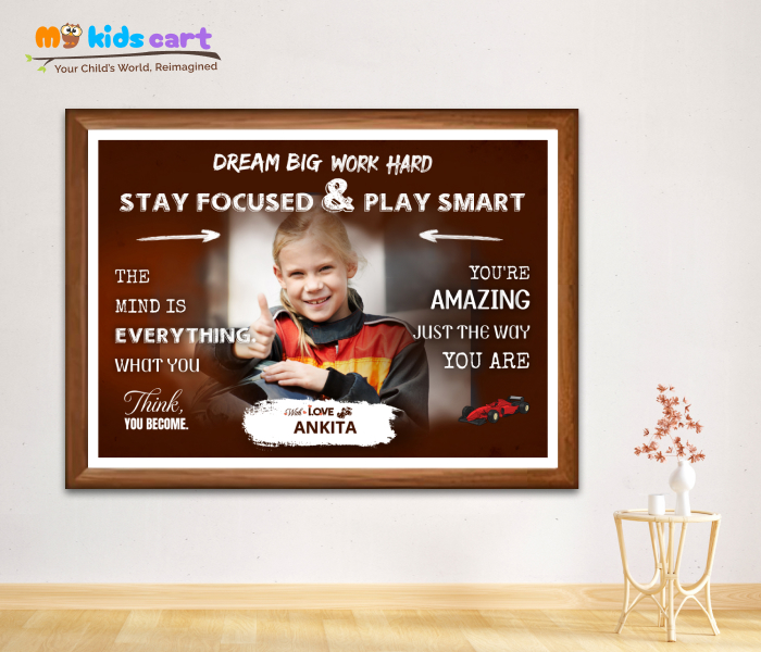 Customized F1 Formula Car Girl Brown Background Personalized Motivational Wall Art Wooden (Framed)