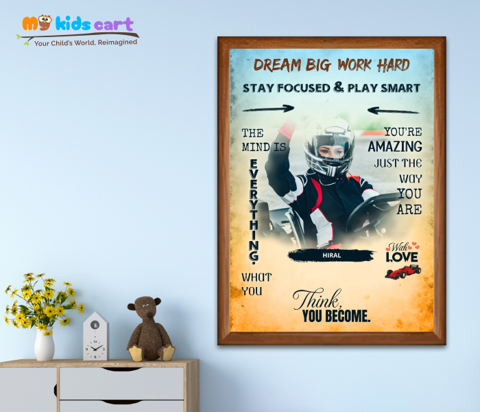 Customized F1 Formula Car Girl Colourful Background Personalized Motivational Wall Art Wooden (Framed)