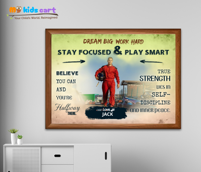 Customized F1 Formula Car Player Colorful Background Personalized Motivational Wall Art Wooden (Framed)