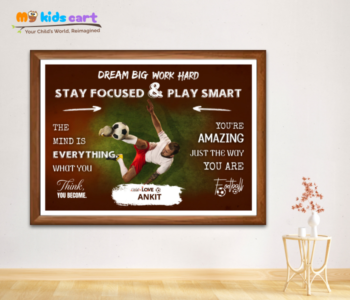 Customized Football Boy Brown Background Poster Personalized Motivational Wall Art Wooden (Framed)
