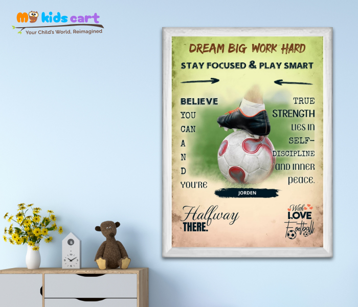 Customized Football Colorful Background Poster Personalized Motivational Wall Art White (Framed)