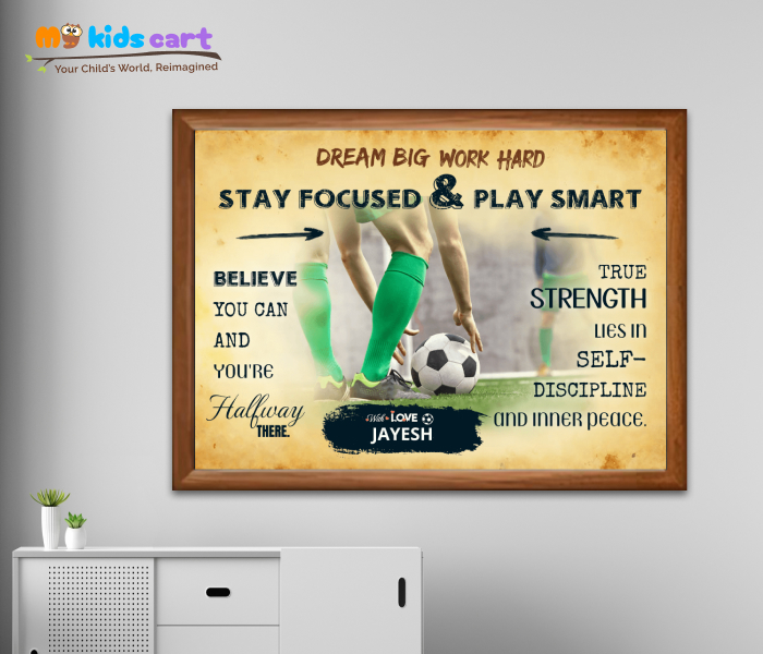 Customized Football Cream Background Poster Personalized Motivational Wall Art Wooden (Framed)
