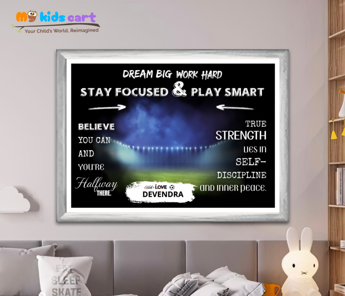 Customized Football Ground Black Background Poster Personalized Motivational Wall Art White (Framed)