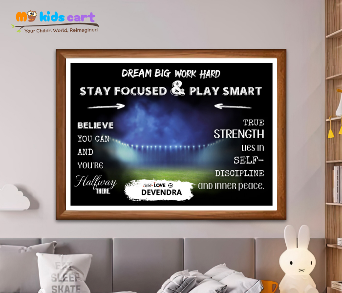Customized Football Ground Black Background Poster Personalized Motivational Wall Art Wooden (Framed)