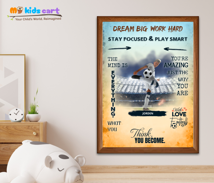 Customized Football Player Boy Colorful Background Poster Personalized Motivational Wall Art Wooden (Framed)