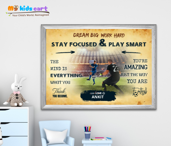 Customized Football Poster Personalized Motivational Wall Art White (Framed)
