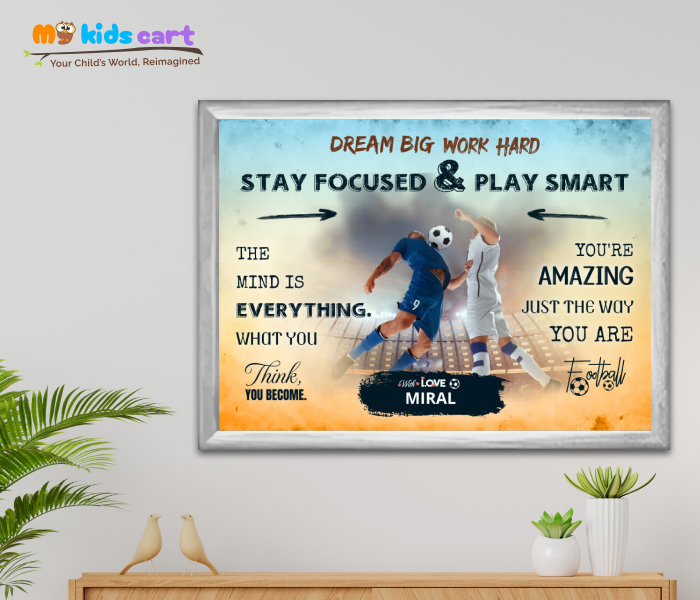 Customized Football Team Colorful Background Poster Personalized Motivational Wall Art White (Framed)