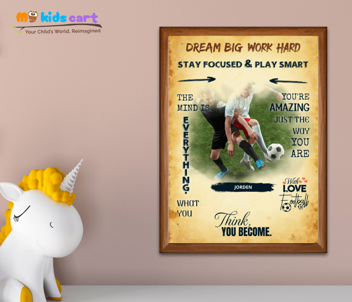 Customized Football Team Cream Background Poster Personalized Motivational Wall Art Wooden (Framed)