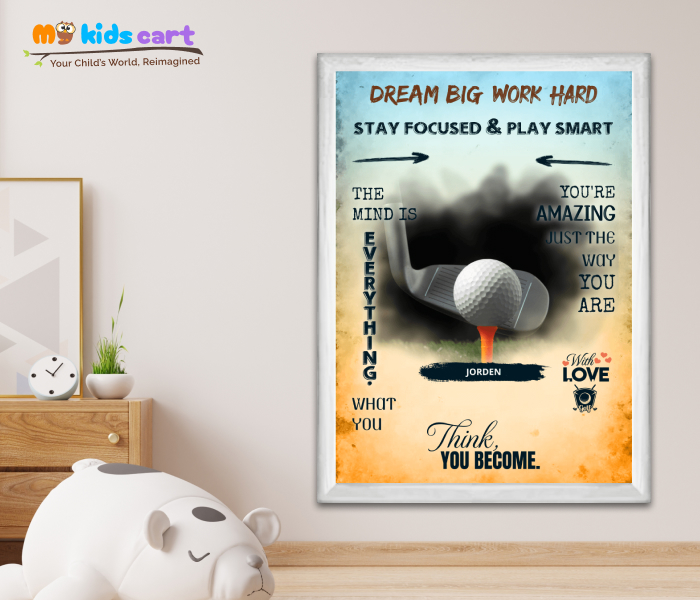 Customized Golf Colorful Background Portrait Personalized Motivational Wall Art White (Framed)