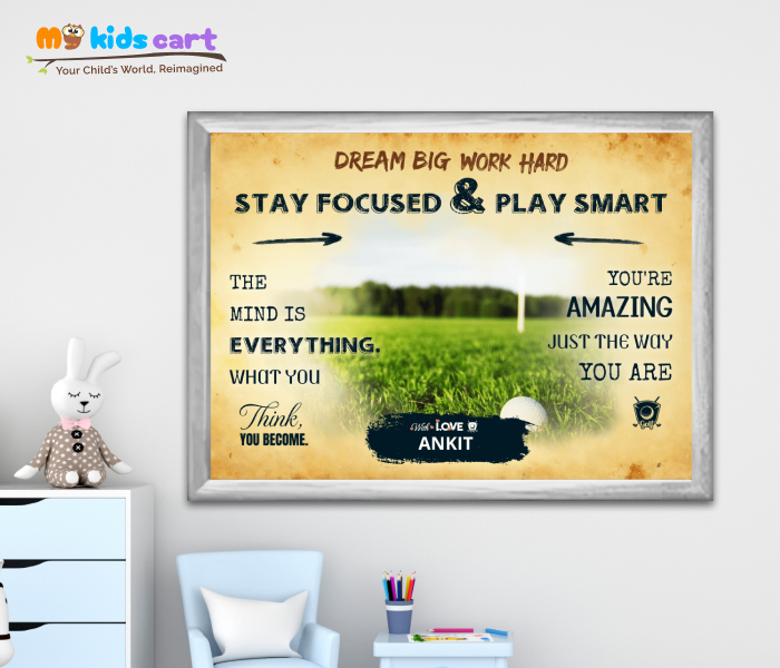 Customized Golf Cream Background Portrait Motivational Wall Art White (Framed)