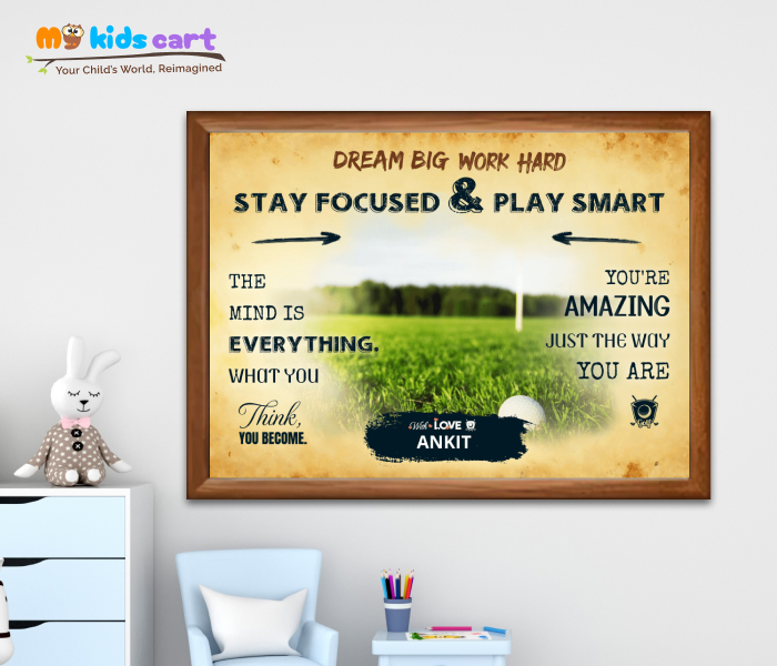 Customized Golf Cream Background Portrait Motivational Wall Art Wooden (Framed)