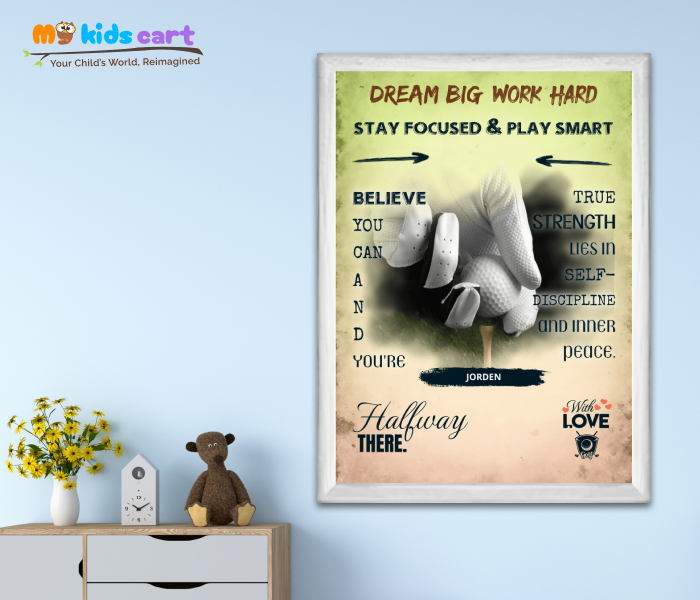 Customized Golf Player Colorful Background Portrait Personalized Motivational Wall Art White (Framed)