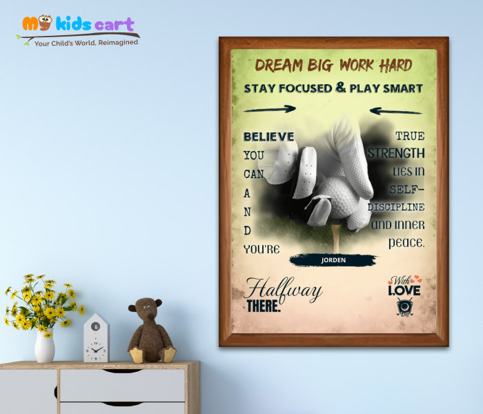 Customized Golf Player Colorful Background Portrait Personalized Motivational Wall Art Wooden (Framed)