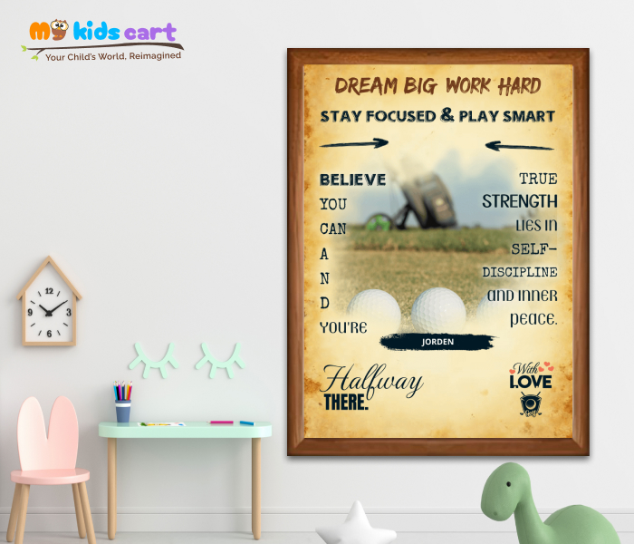 Customized Golf Player Cream Background Portrait Personalized Motivational Wall Art Wooden (Framed)