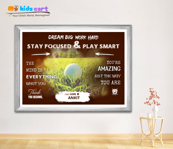 Customized Golf Portrait Brown Background Personalized Motivational Wall Art White (Framed)