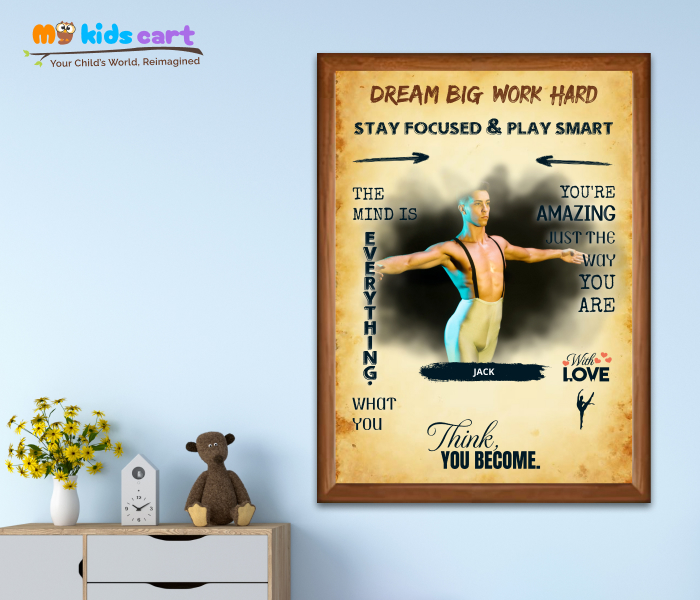 Customized Gymnastics Boy Cream Background Motivational Wall Art Wooden (Framed)