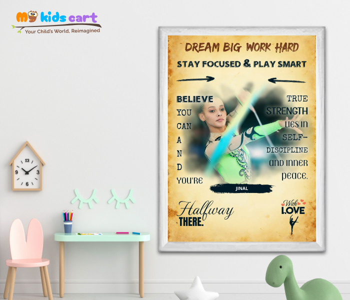 Customized Gymnastics Girl Cream Background Motivational Wall Art White (Framed)