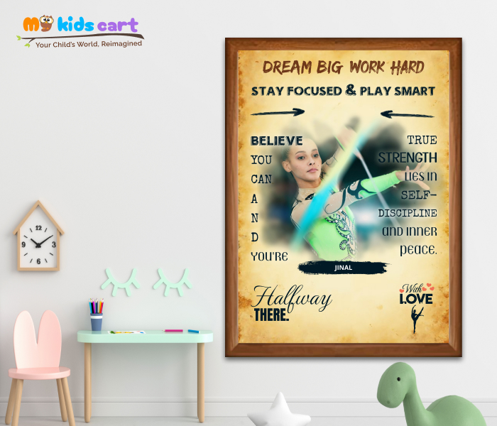 Customized Gymnastics Girl Cream Background Motivational Wall Art Wooden (Framed)