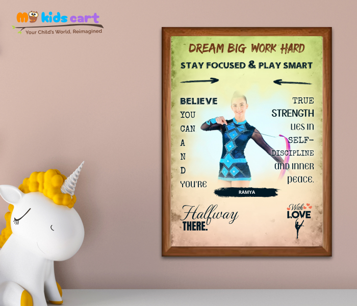 Customized Gymnastics Player Girl Colorful Background Motivational Wall Art Wooden (Framed)