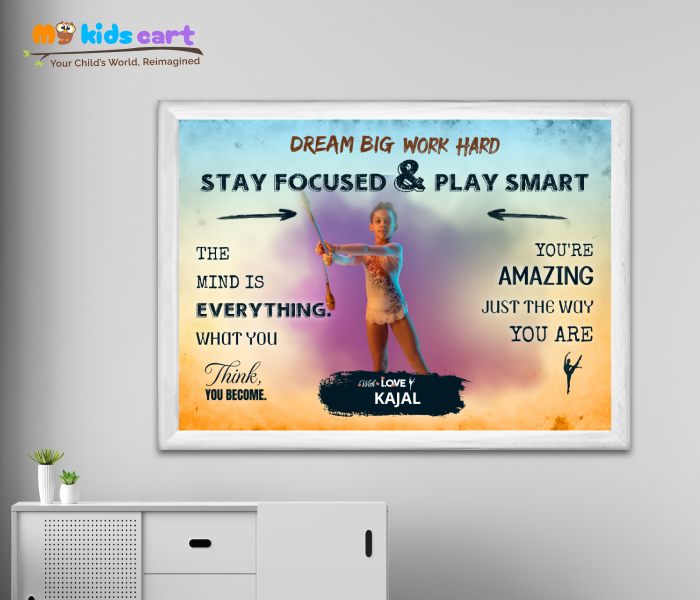 Customized Gymnastics Player Girl Colorful Background Personalized Motivational Wall Art White (Framed)